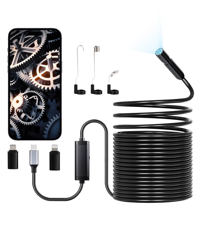 Front. VEVOR - Endoscope Camera with 49.2FT Semi-Rigid Cable, 1920P HD Borescope for Android & IOS, Industrial Inspection Camera - Black.