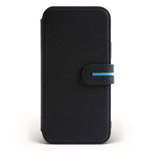 Front. Bluebonnet - Leather Folio Case for Apple iPhone 13 Pro - Black.