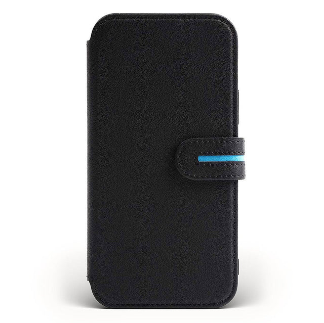 Front. Bluebonnet - Leather Folio Case for Apple iPhone 13 Pro - Black.