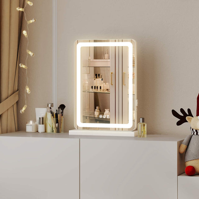 Front. Anysun - 13" x 17" LED Vanity Mirror with Lights - Dimmable 3-Color Modes, Touch Control, Square White Desk Mirror.