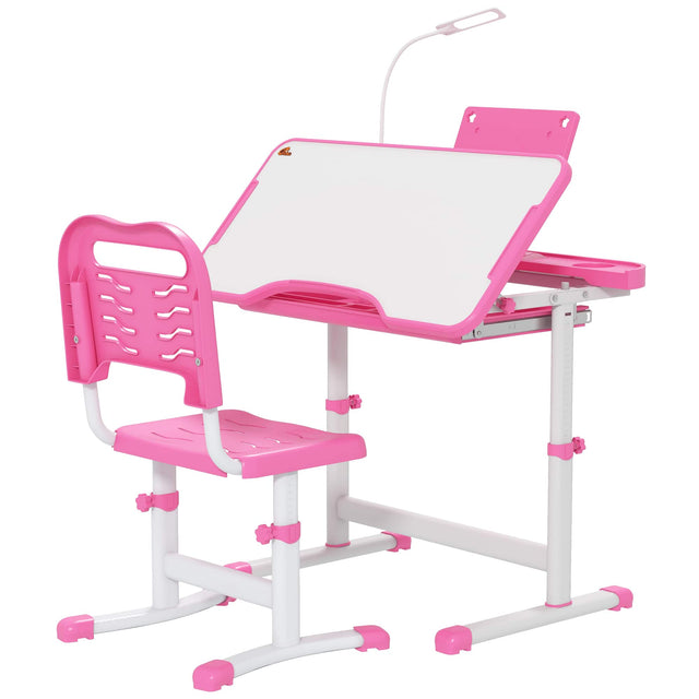 Front. Qaba - Desk and Chair Set with USB Light - Pink.