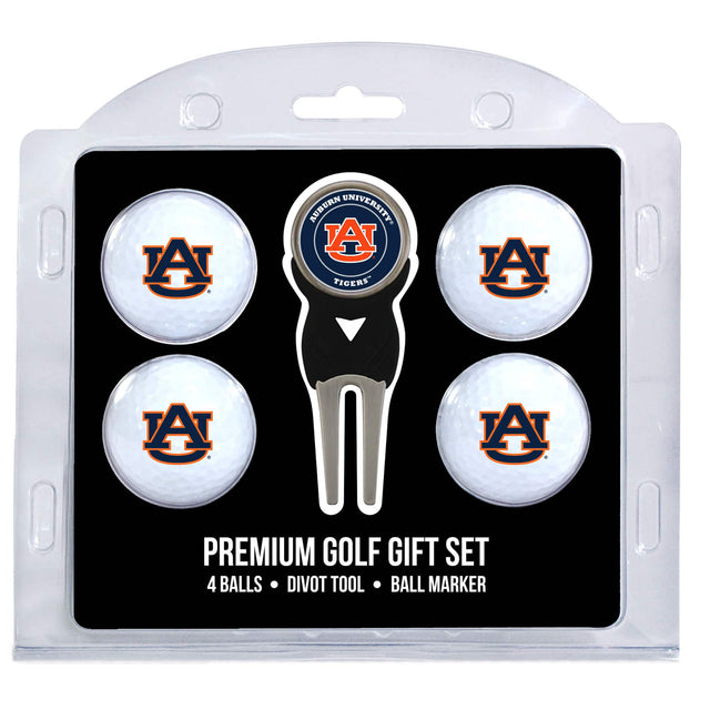 AUBURN UNIVERSITY  
TIGERS  

PREMIUM GOLF GIFT SET  
4 BALLS • DIVOT TOOL • BALL MARKER