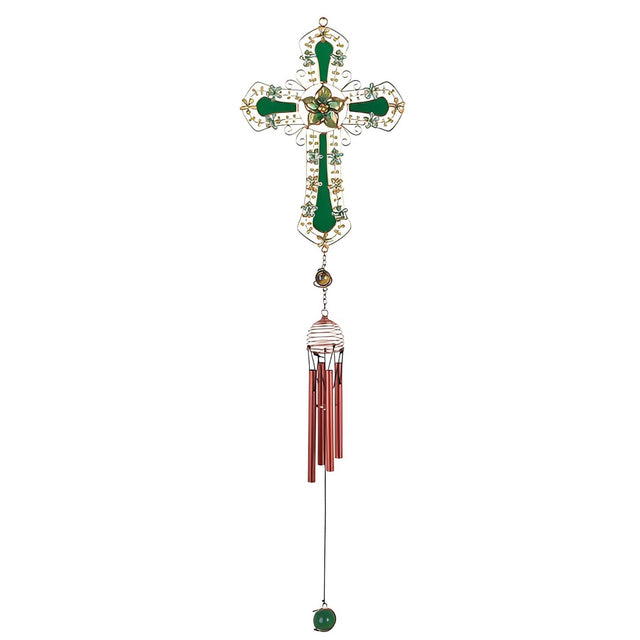 Front. FC Design - FC Design 26" Long Green Cross Wind Chime with Green Gem Outdoor Patio or Garden Hanging Decoration - Multi-Color.