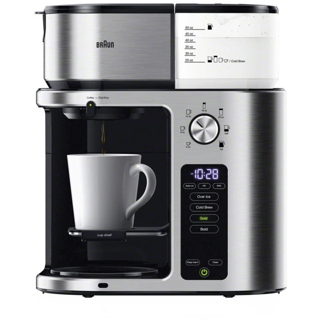 S0 oz 45 oz BRAUN 40 oz 35 oz 30 oz 25 oz / Cold Brew Coffee Drip Stop - - in the top .  ta 10:28 Auto - I MN Over Ice Cold Brew Gold Bold cup shelf C - -