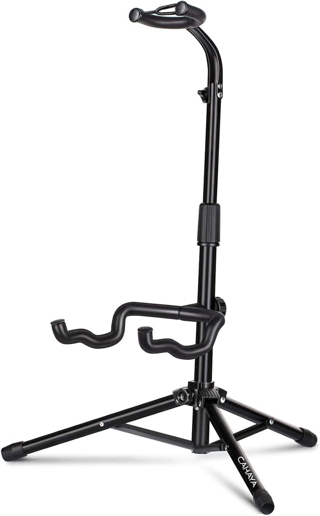 Front. CAHAYA - CAHAYA Folding Guitar Stand Holder for Acoustic Electric Guitars Bass 30.7 to 37 In Tripod Guitar Stands CY0253.