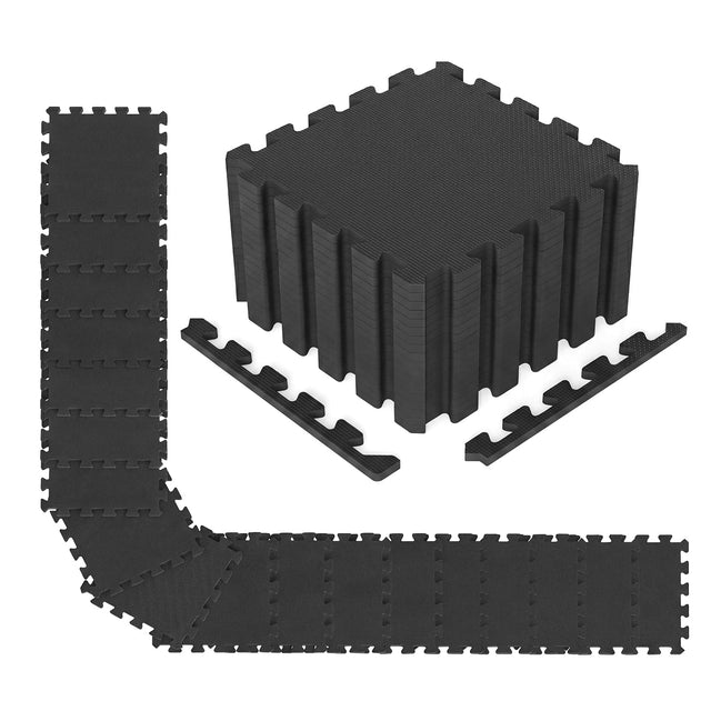 Front. Gymax - Gymax 36 Pack Interlocking EVA Foam Floor Tiles 2/5 Inch Thick Puzzle Exercise Mats Black - Black.