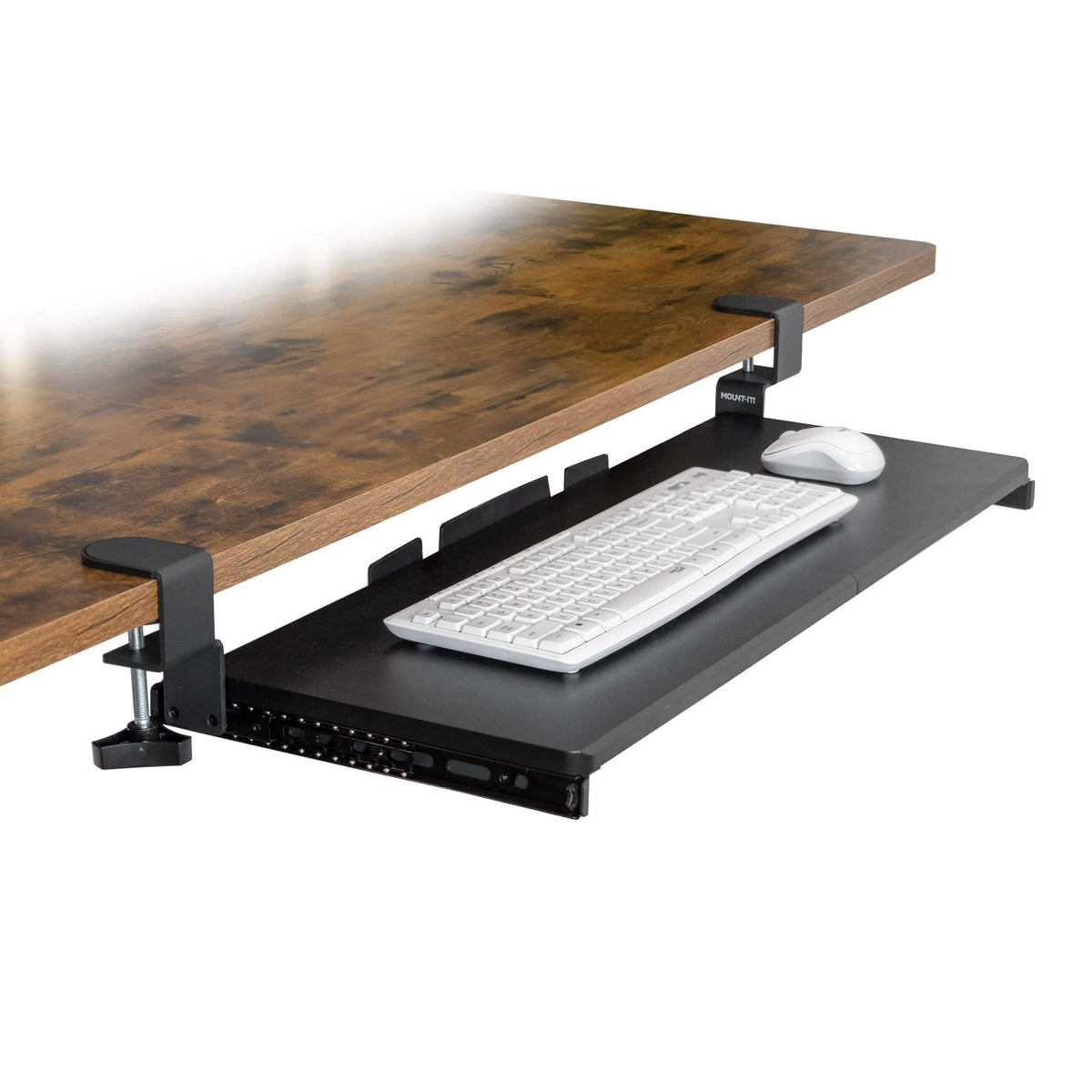 Mount-It! - Clamp-On Keyboard Tray 30" x 11" – Adjustable Under-Desk Ergonomic Platform - Black