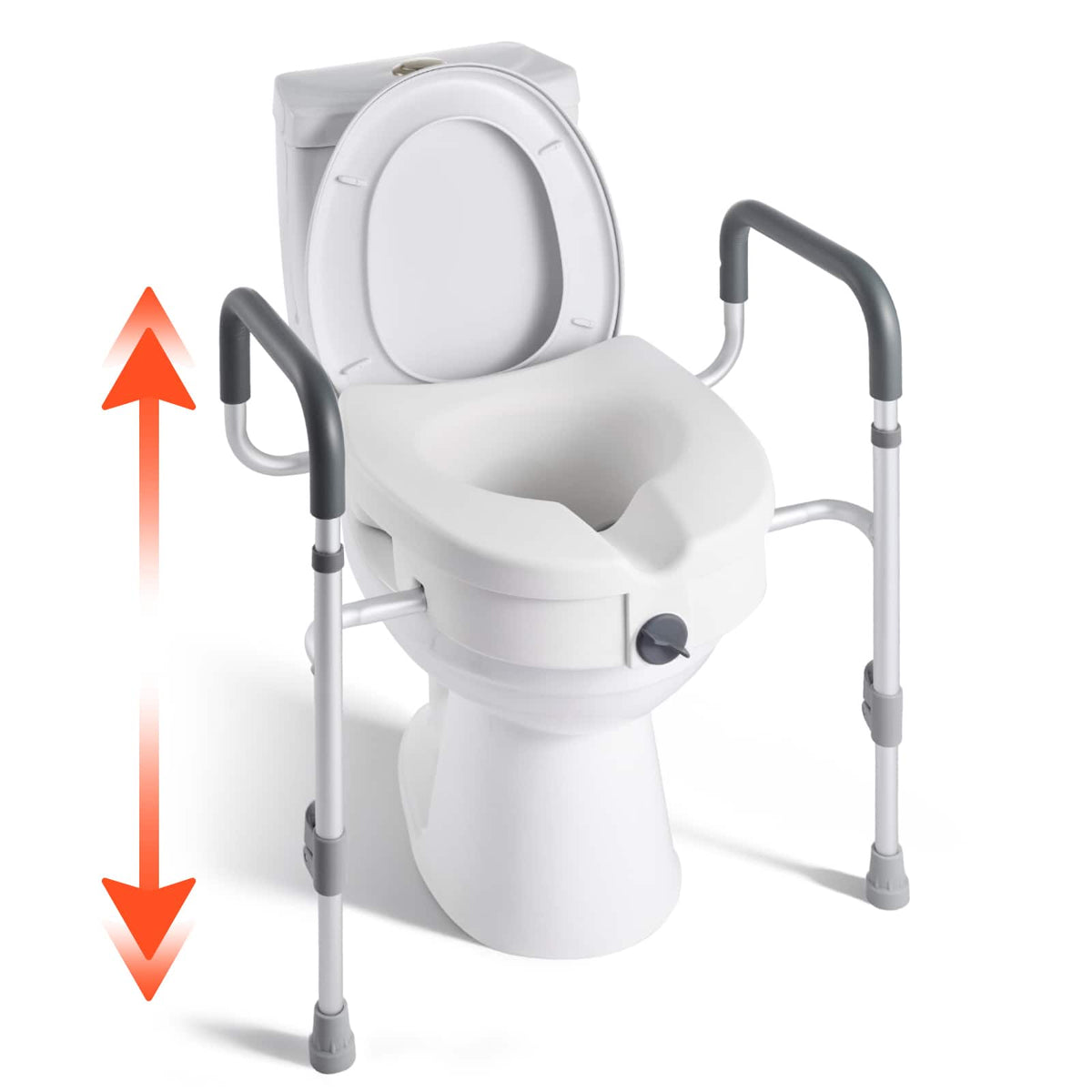 VEVOR - Raised Toilet Seat with Arms,350 lbs Capacity,5-Inch Lift Height & Adjustable Width,Widened Commode Elevated Toilet Seat - White