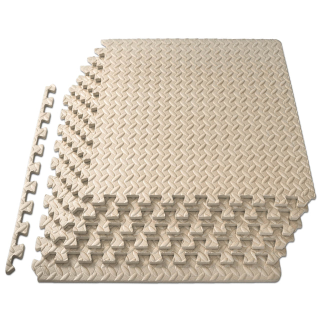 Front. ProsourceFit - ProsourceFit Diamond Plate Exercise Puzzle Mat 1/2-in, 24 Sq Ft - 6 Tiles - Cream.