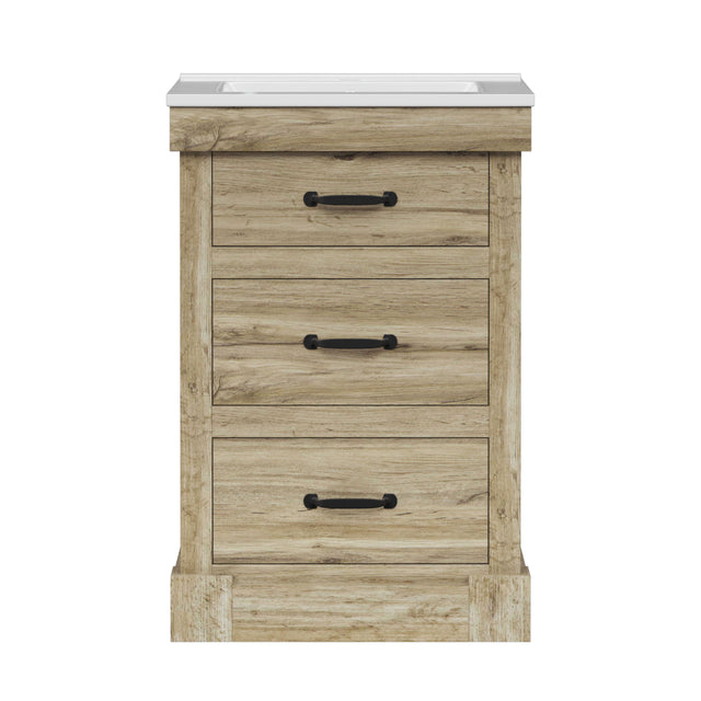 Front. Teamson Home - Teamson Home Donovan 24" Single Bathroom Vanity with Two Drawers, Light Oak - Natural.