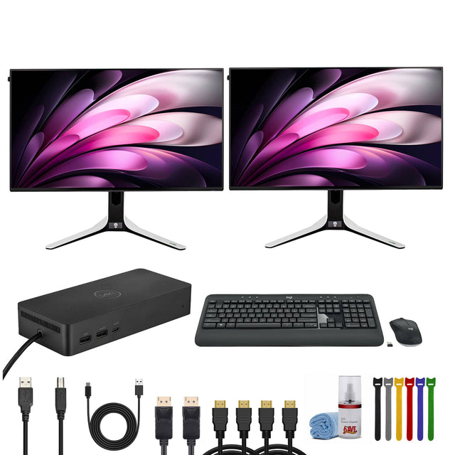 Front. Alienware - Pack of 2x Alienware 27" 1440p 280Hz Gaming Monitor, Dell Universal Dock - Dark Side of the Moon.