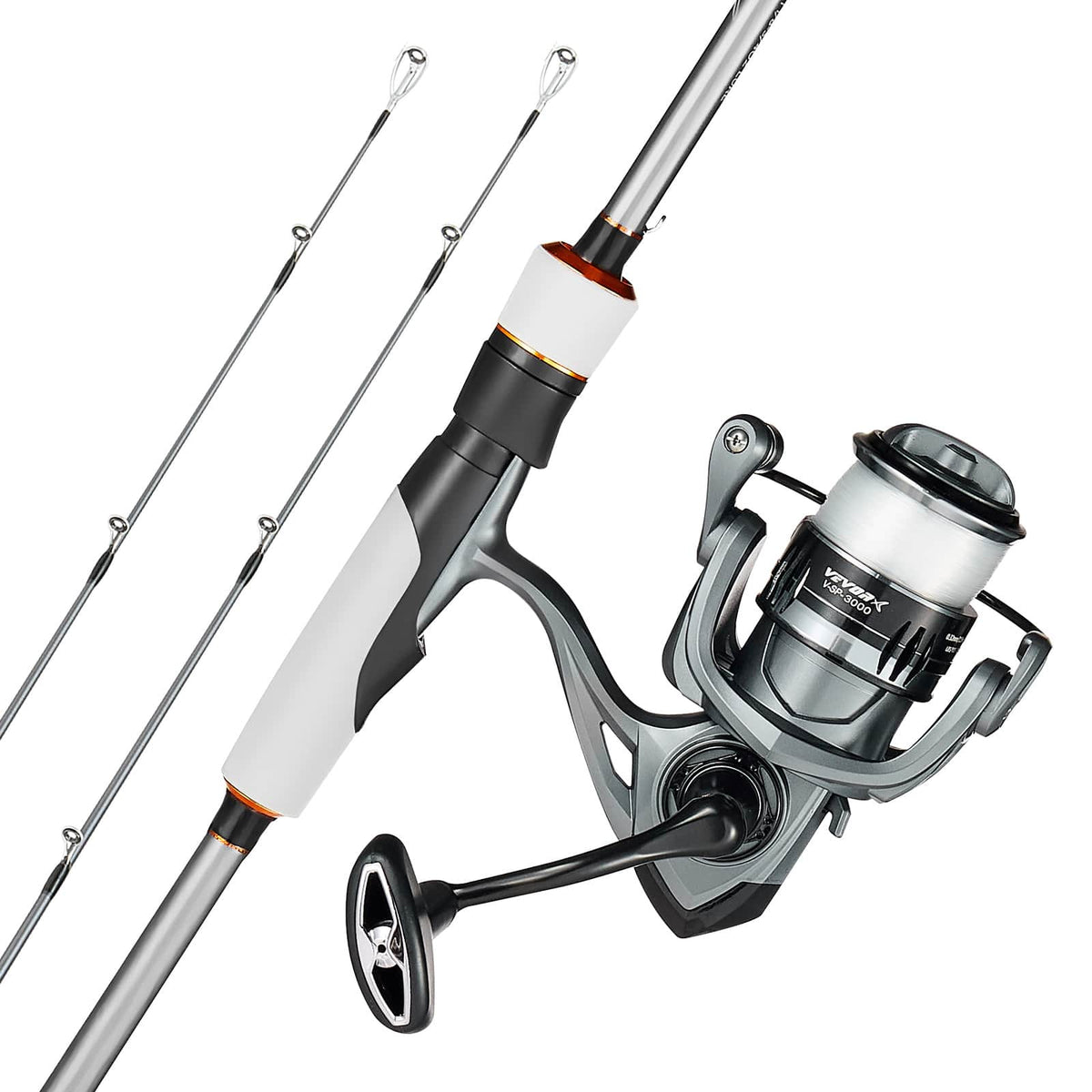 VEVOR - Rod and Fishing Reel Combo, IM7 Carbon Fiber Spinning Rod and Reel Combo, Bass Fishing Pole with 7 ft Two-Piece Rods - Gunpowder Gray