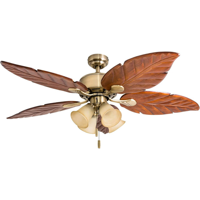 Front. Honeywell - Honeywell Royal Palm 52" Tropical LED Ceiling Fan with Pull Chain, Aged Brass - Aged Brass.