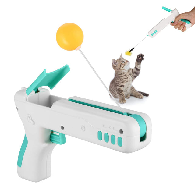 Front. Ownpets - Interactive Cat Toy Gun Cat Stick Toy with Ball & Feather - Blue.