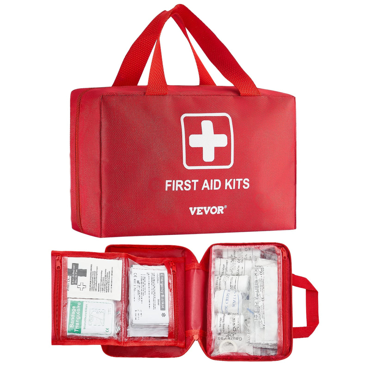 VEVOR - First Aid Kit, 500 Pieces, 600D Nylon Large Survival First Aid Bag, Emergency Medical Supplies, for Home, Car, Office - Red