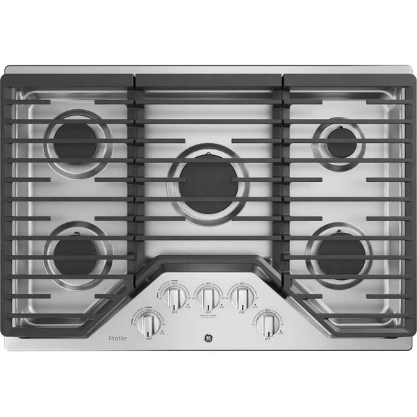 GE Profile - 30 in. Wide 5 Burner Built-In Gas Cooktop with Power Boil - Stainless Steel