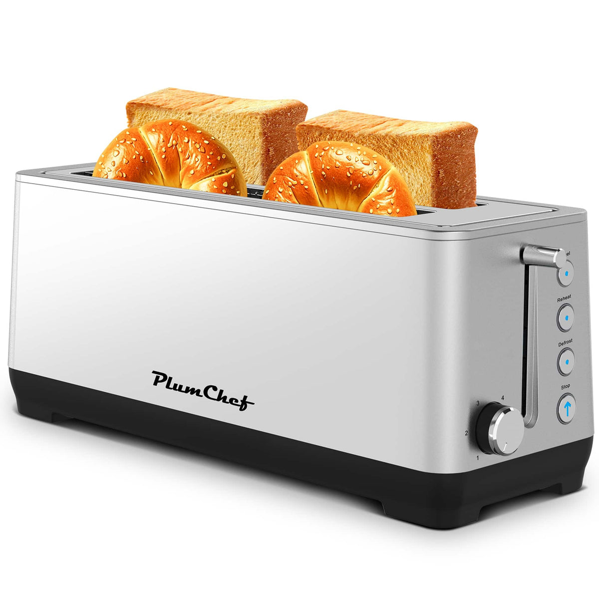 Boyel Living - 4-Slice Extra Wide Long Slot Toaster ( 1500W) - Stainless Steel with Warming Rack, Removable Crumb Tray, 6 - Silver