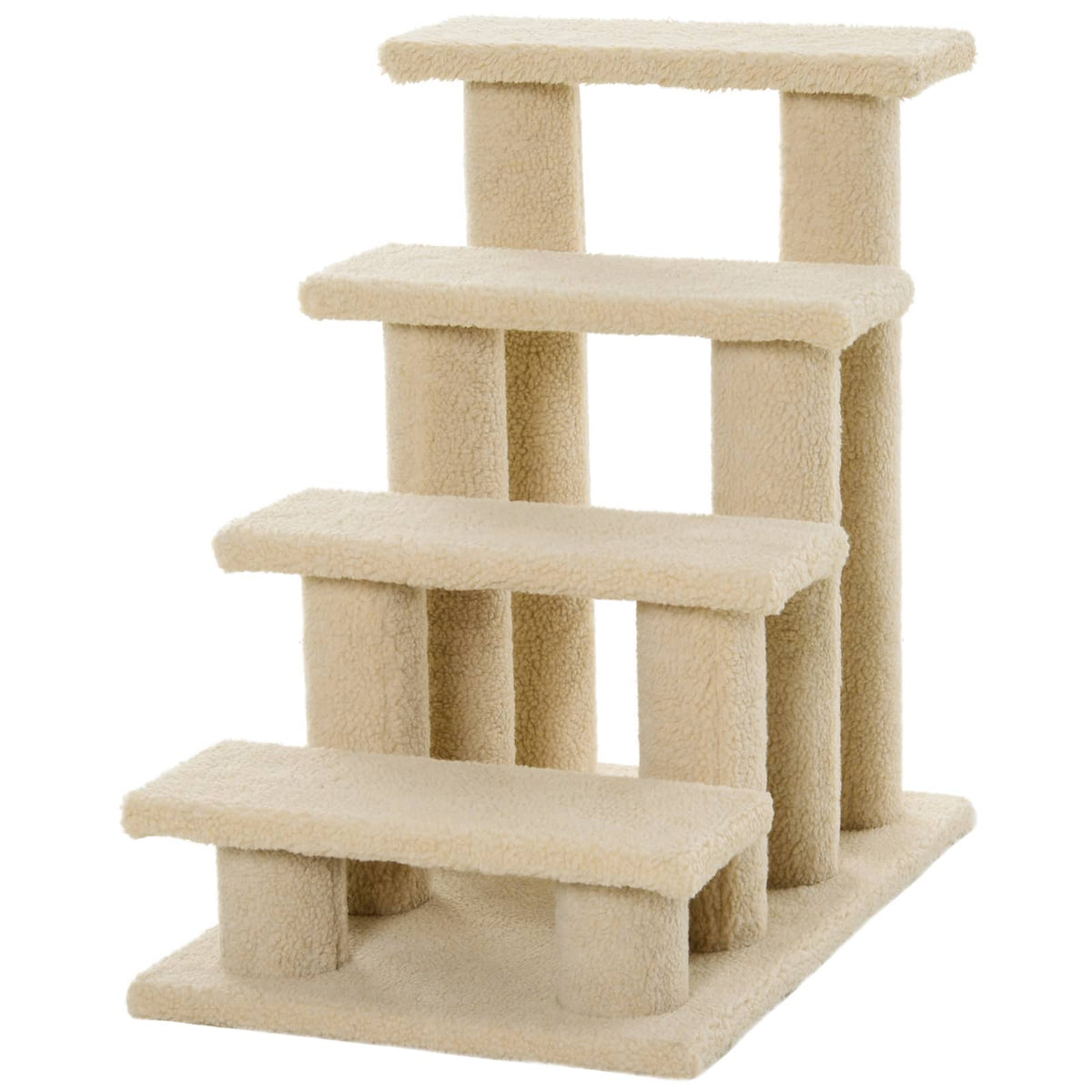 Pawhut - 25" 4-Step Multi-Level Carpeted Cat Scratching Post Pet Stairs - Cream White