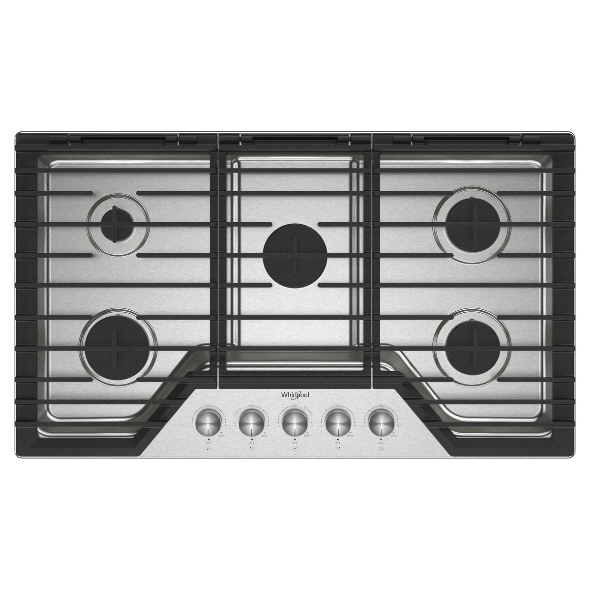 Whirlpool - 36 in. Wide 5 burners Built-In Gas Cooktop with EZ-2-Lift Hinged Cast-Iron Grates - Stainless Steel