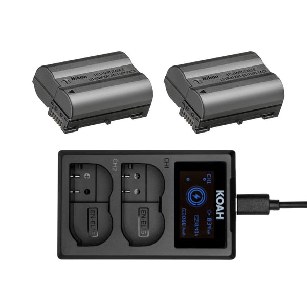 Nikon - EN-EL15c Rechargeable Li-ion Battery (2-pack) with Dual USB-C Charger with LCD Display  bundle
