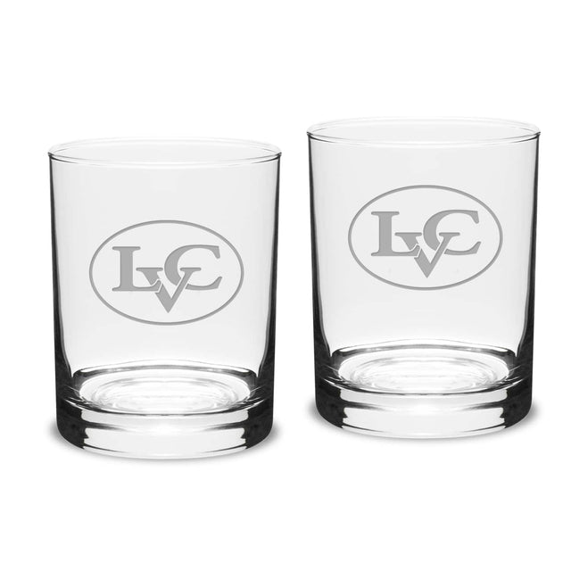 Front. Jardine - Lebanon Valley College Team Design 14oz. Classic Double Old Fashion Glass Set - Multicolor.