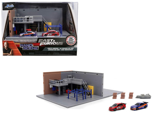 Jada  
DIE-CAST  
FAST & FURIOUS  
NANO SCENE  
HAN'S GARAGE / LE GARAGE DE HAN / HAN WERKSTATT  
CHOKING HAZARD-Small parts  
WARNING: Not for children under 3 years  
ATTENTION: Ne convient pas aux enfants de moins de 3 ans