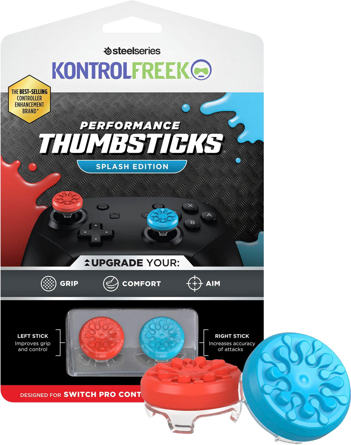 KontrolFreek - Splash Edition Thumbsticks for Pro Controllers - Nintendo Switch - Red/Blue