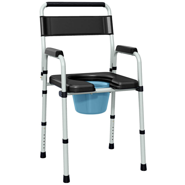 Front. Homcom - Commode Chair for Seniors, Adults, Handicap, Raised Toilet Seat with Arm, Adjustable Height - Black.