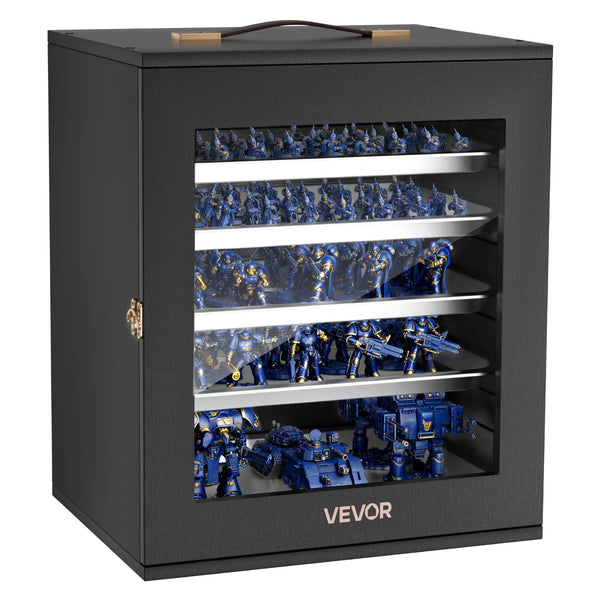 VEVOR - Miniatures Storage Case, Fits for 1:1750-1:2000 Scale Models, Wooden Miniatures Display Holder with 5 Tray & 13 Slots - Black