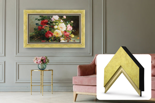 Front. Deco TV Frames - Premiere Bezel for Samsung the Frame TV - 55" - Contemporary Gold.