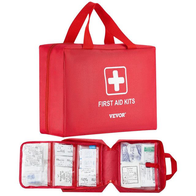 FIRST AID KITS  
VEVOR  

- Gauze Pad  
- Alcohol Prep Pad  
- Bandage Triangle  
- Nitrile Gloves  
- Antiseptic Wipes  
- Burn Gel  
- Eye Pad  
- CPR Face Shield  
- Tweezers  
- Scissors  
- Medical Tape  
- Antiseptic Solution  
- Pain Relief Tablets  
- Antihistamine Tablets  
- Antacid Tablets  
- Antiseptic Ointment  
- Burn Gel  
- Eye Pad  
- CPR Face Shield  
- Tweezers  
- Scissors  
- Medical Tape  
- Antiseptic Solution  
- Pain Relief Tablets  
- Antihistamine Tablets  
- Antacid Tablets  
- 