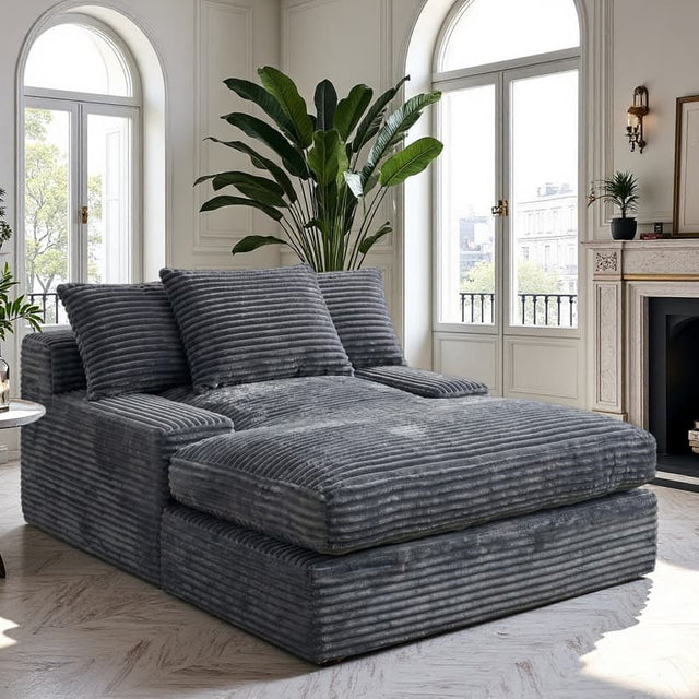 Front. Dyonery - 69'' Oversized Corduroy Upholstered Armless Sofa Bed，Chaise Lounge Reading Chairs, Cozy Lazy Couch for Living Room, Gray - Gray.