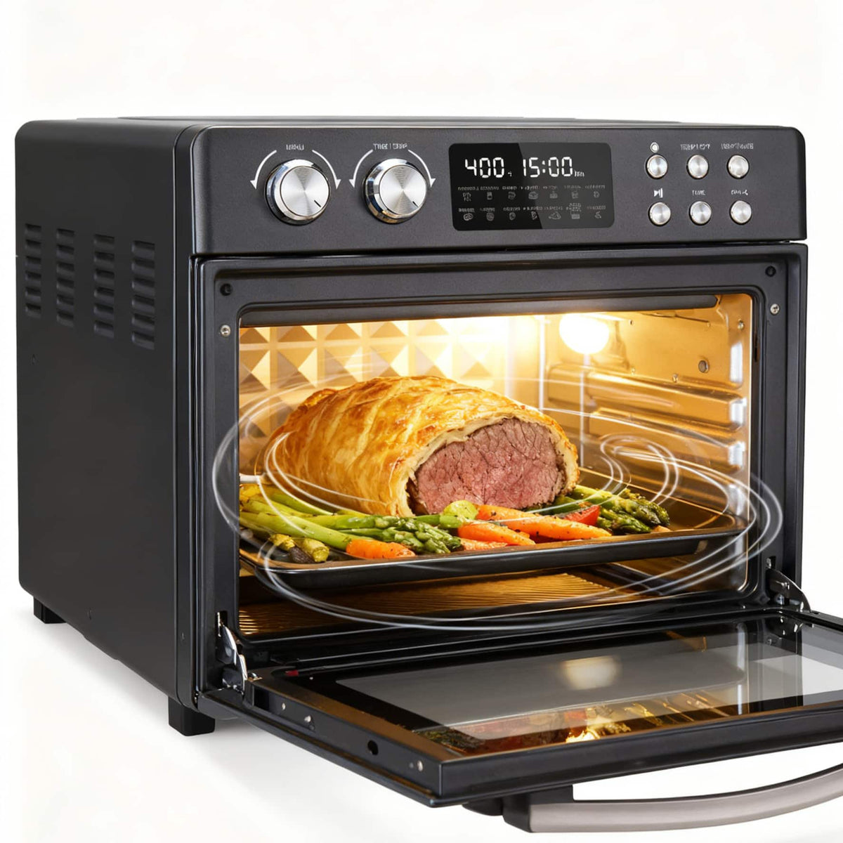 Beelicious - 28QT Air Fryer Toaster Oven Combo, Large 12-in-1 Convection Countertop Oven with Next-Gen HeatWave Convection - Black