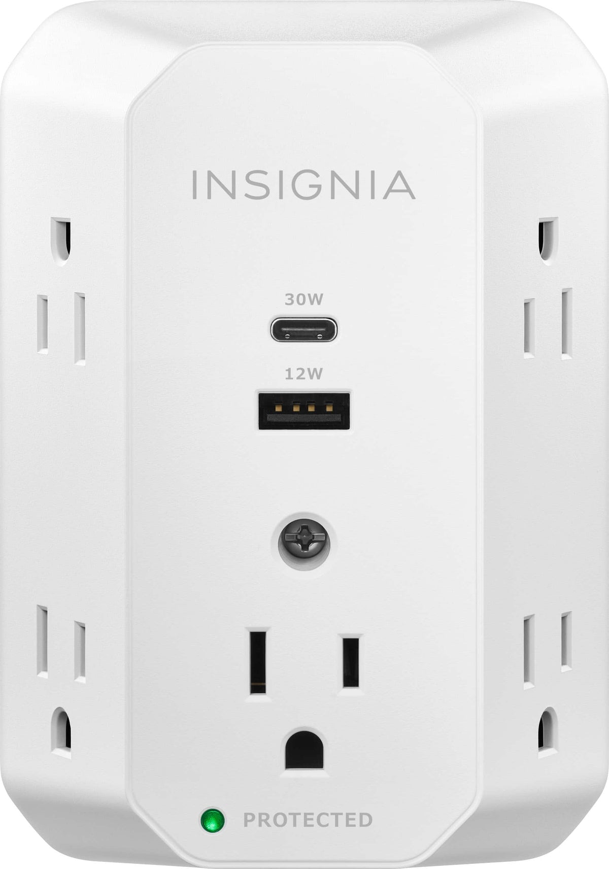 Insignia™ - 5-Outlet / 1-USB-C / 1-USB Wall Tap 1,080 Joules Surge Protector - White