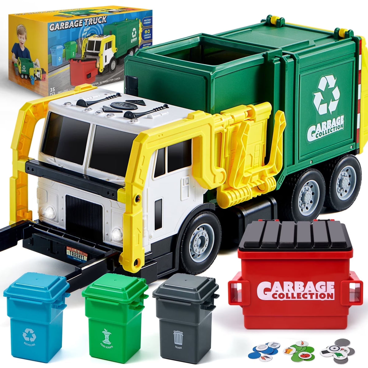 Joyfy - 16" Lights and Sounds Large Garbage Truck Toys for Boys, Realistic Trash Truck Toy, Toy Truck Christmas Gift for Boys
