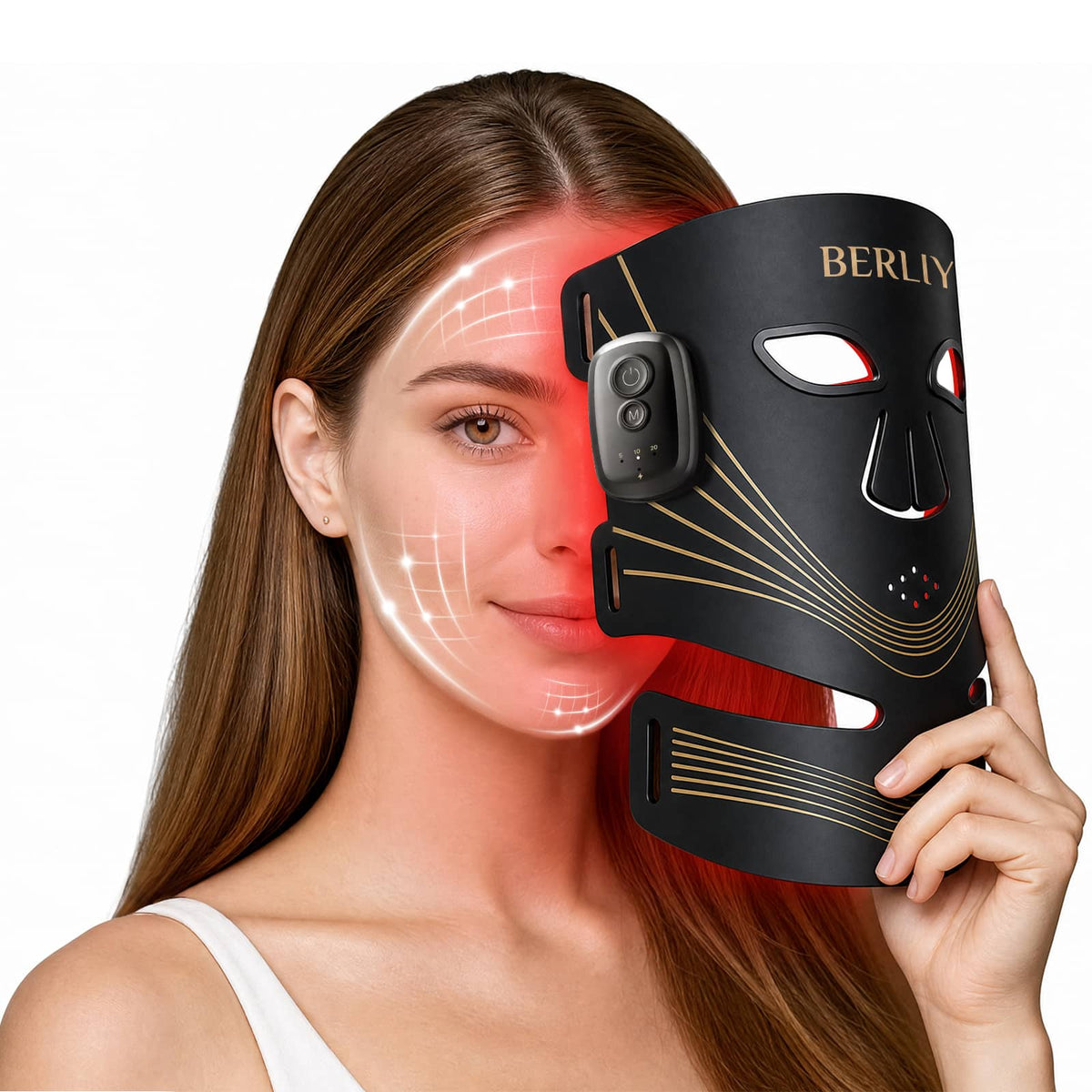 NIMO - Wireless Red Light Therapy Mask for Face & Neck, 4 Modes & Timer, 416-Beam LED Flexible Silicone - Black