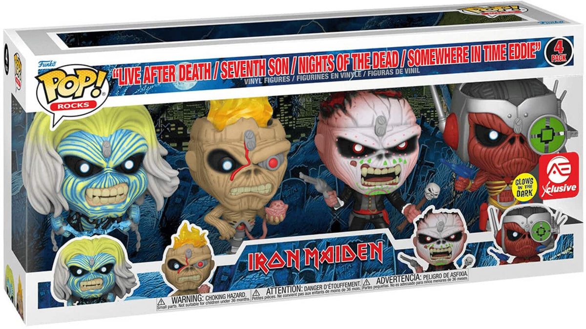 Iron Maiden - Funko POP! Rocks: Iron Maiden - Eddie 4PK Glow in the Dark Box Set (AE Exclusive) - COLLECTIBLES - Multicolor