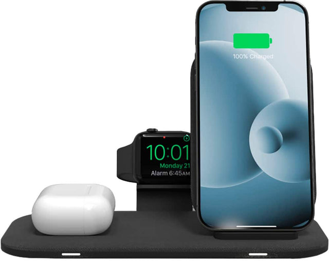 Front. mophie - Wireless Charging Stand+ 3-In-1 - Black.