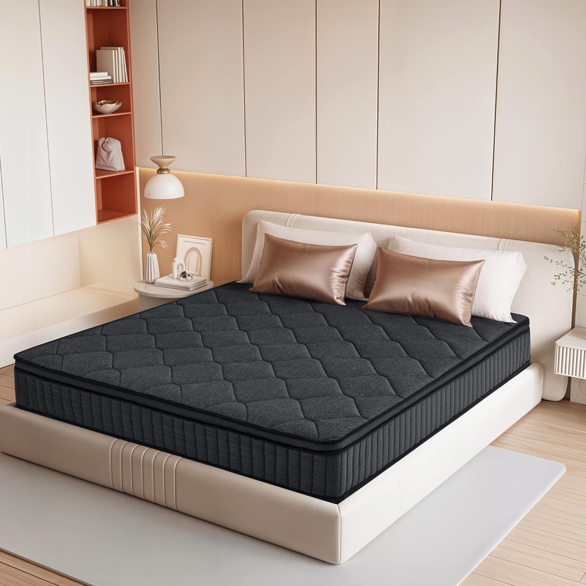 Vipbear - 14 Inch Hybrid Mattress in a Box with Memory Foam & Individual Pocket Springs, Fiberglass Free, CertiPUR-US Certified - Dark Gray