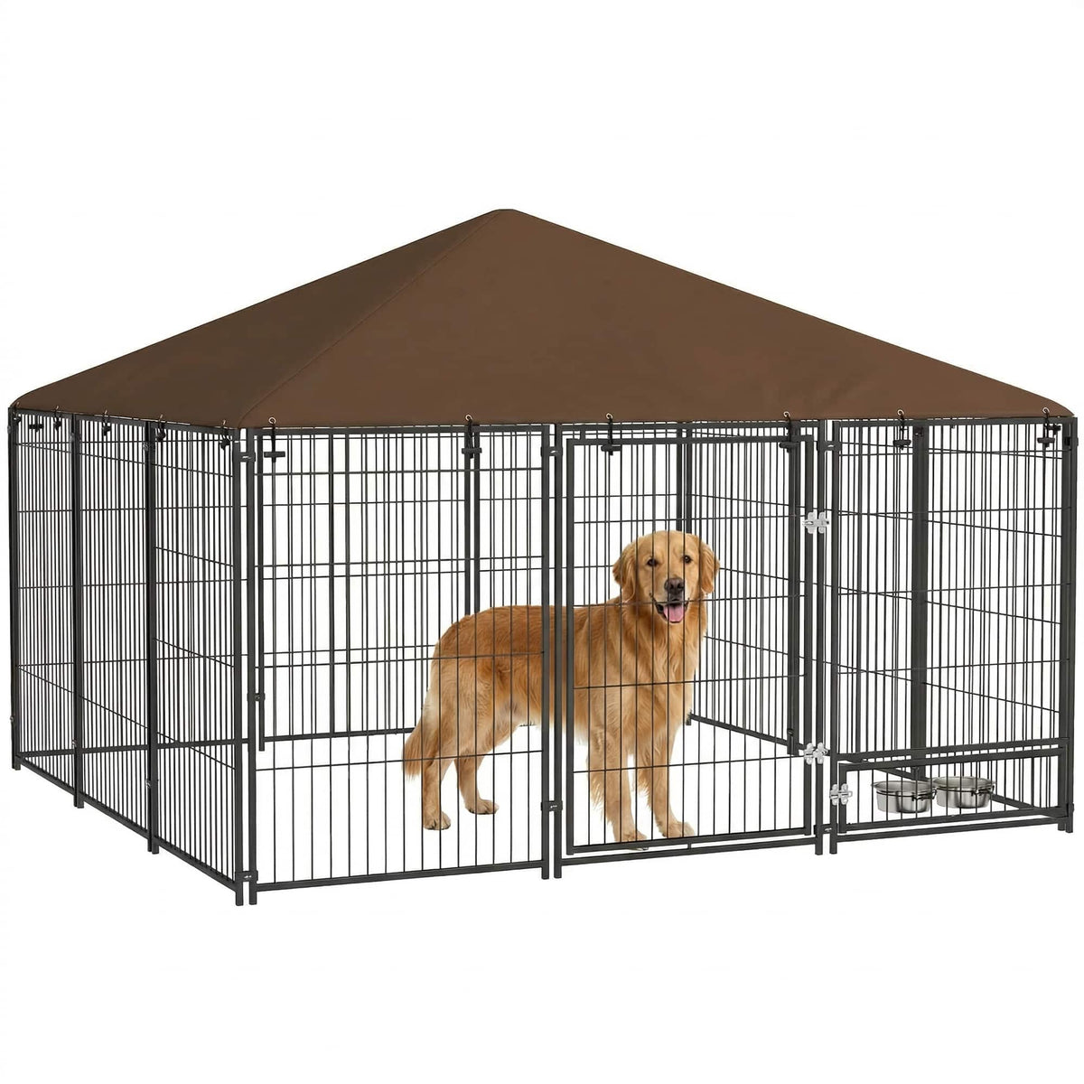 Pawhut - x 6.9' x 5' Outdoor Dog Kennel with Canopy Garden Playpen Fence Crate Enclosure Cage Rotating Bowl