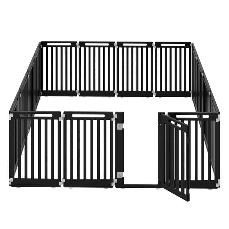 WELLFOR - 31.5" Height Pet Playpen with Lockable Door and Non- Slip Bottom, Plastic Dog Fence for Small to Medium Pets,16 Panels - Black