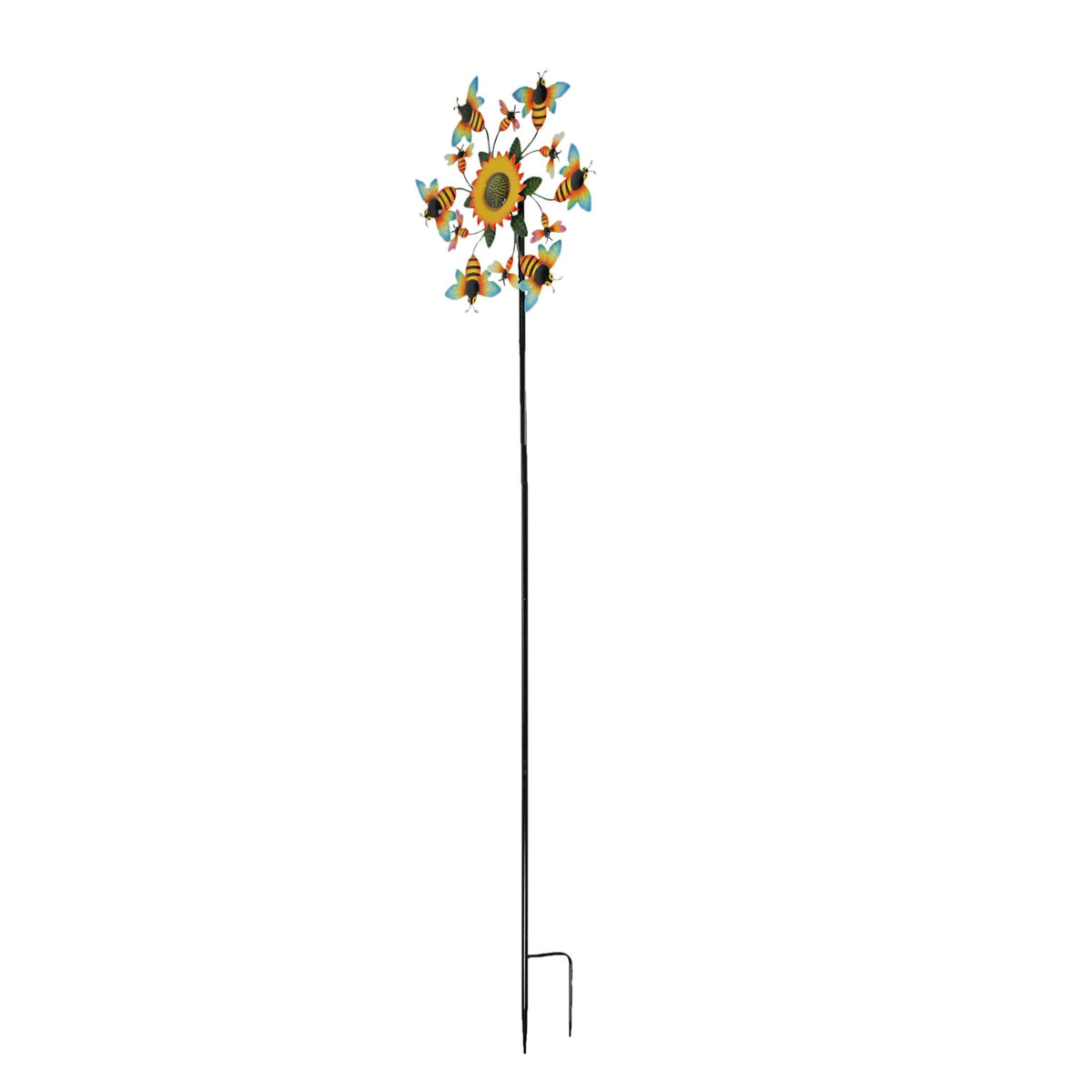 Direct International - Yellow and Black Honeybee and Flower Garden Twirler Wind Spinner Stake 72 Inch - Multicolored