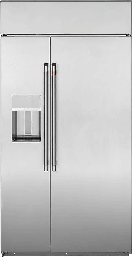 Front. Café - 28.7 Cu. Ft. Side-by-Side Built-In Refrigerator with Dispenser - Stainless Steel.