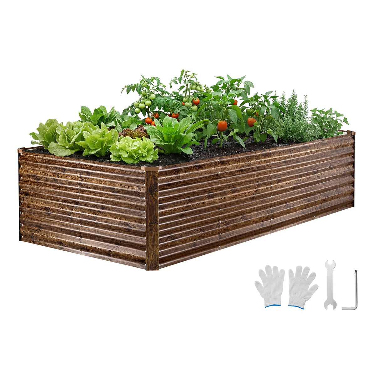 VEVOR - Galvanized Raised Garden Bed, 8 x 4 x 2 ft, Rectangular Metal Planter Box Kit Outdoor, Bottomless Elevated Planting Box - Deep Wood Grain
