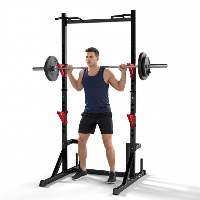 Front. Brick Attic - 700LB Height Adjustable Power Rack with Pull up Bar Muscles Trainer,    Pull up Rack for Home Gym Equipment - Black.
