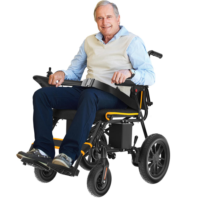 Front. Brick Attic - Portable Electric Wheelchair for Adults, 20 Miles Longer Travel All Terrain Foldable Home Power Wheelchair for Seniors - Orange.
