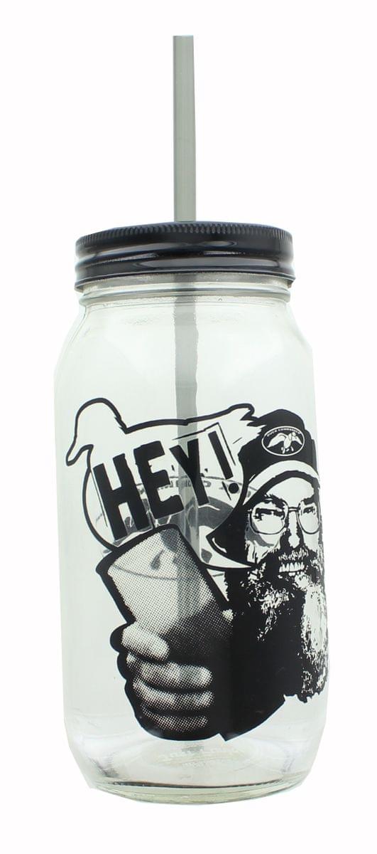 Front. Just Funky - Duck Commander Hey Si Clear Mason Jar w/ Straw - Clear.