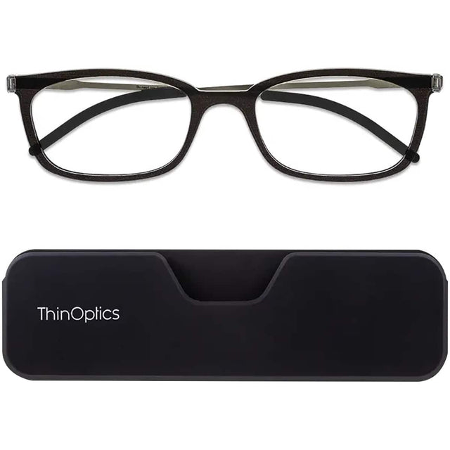 Front. ThinOptics - ThinOptics Connect Reading Glasses with Black Full Frame Pod - +2.50 - Black - Black.