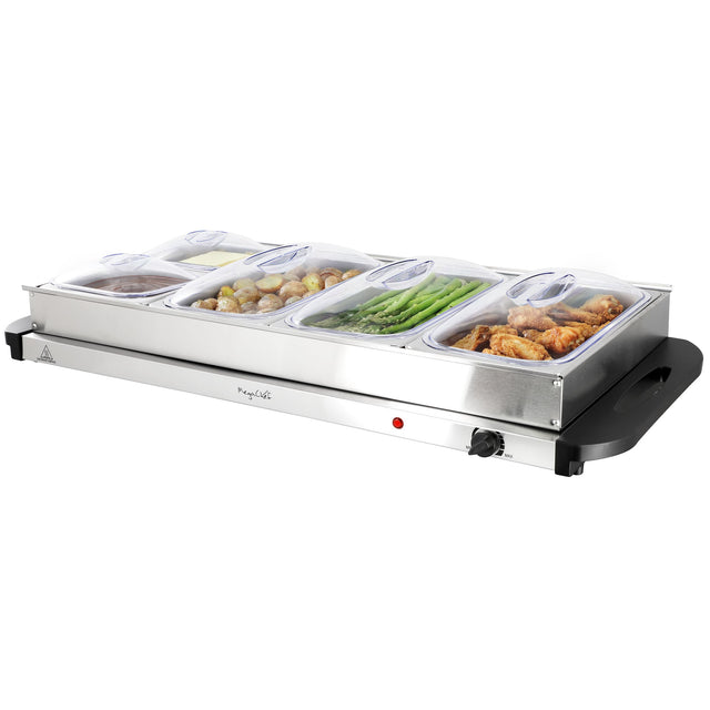 Front. MegaChef - MegaChef Buffet Server & Food Warmer With 5 Removable Sectional Trays , Heated Warming Tray and Removable Tray Frame - Silver.