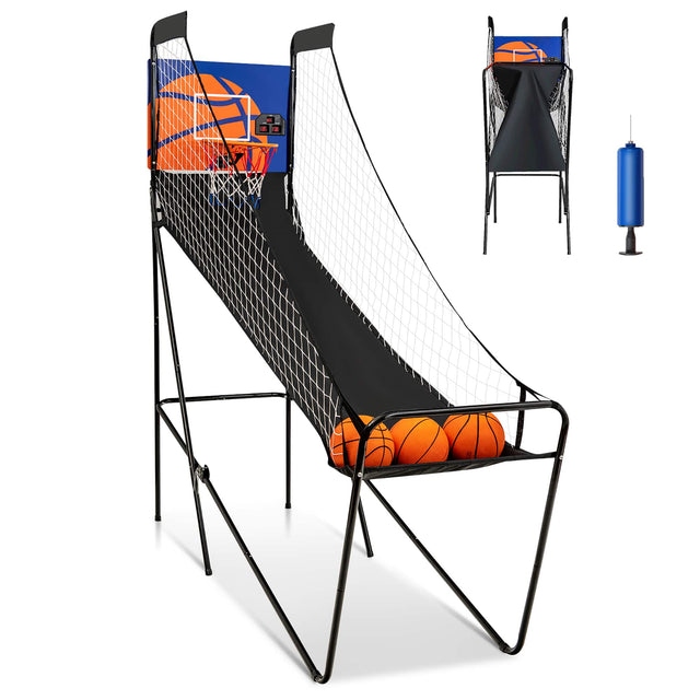 Front. Costway - Foldable Single Shot Basketball Arcade Game W/Electronic Scorer 3 Basketballs - Black.